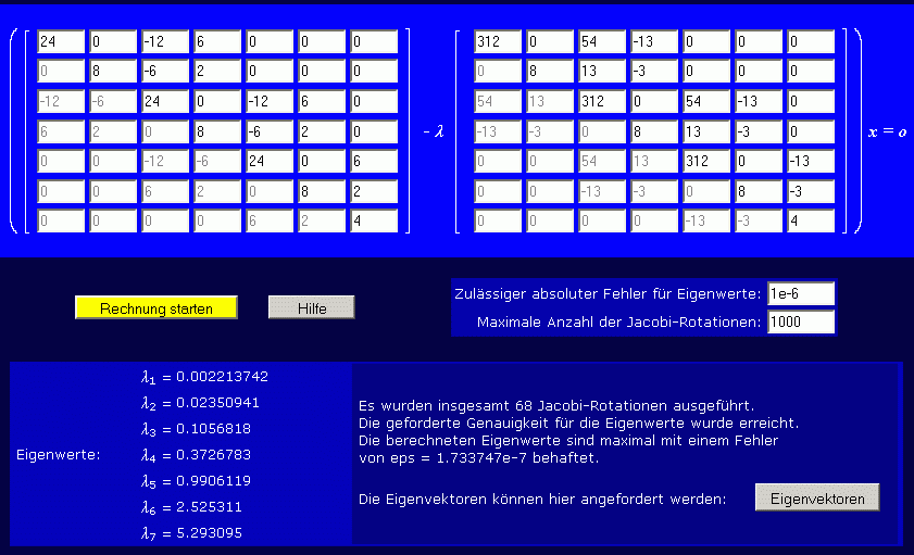 Eigenwerte wurden berechnet