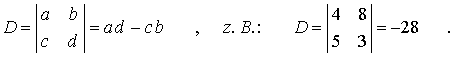 Berechnungsvorschrift für eine Determinante mit zwei Zeilen