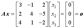 Beispiel eines homogenen Gleichungssystems mit regulärer Koeffizientenmatrix