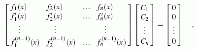 Homogenes lineares Gleichungssystem für die Konstanten der Linearkombination