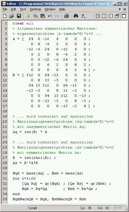 Demonstrationsprogramm MateigTest8.m erzeugt Hesenberg-Formen und realisiert den QR-Algorithmus