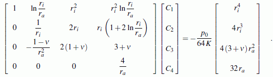 Gleichungssystem für die Bestimmung der Integrationskonstanten